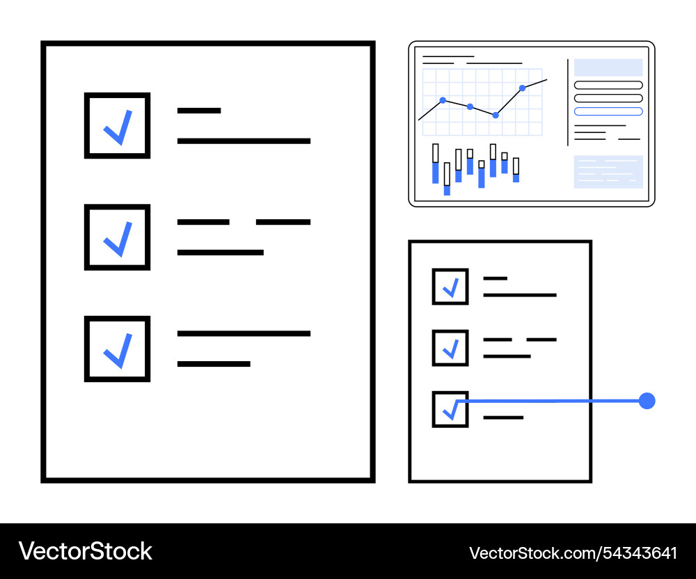 Checklist and analytics dashboard with progress Checklist and analytics dashboard with progress vector image