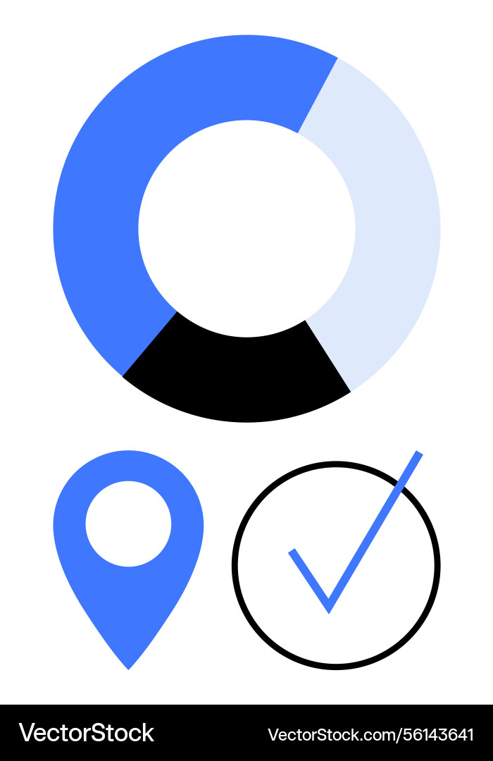 Circular chart with checkmark and location pin Circular chart with checkmark and location pin Vector Image