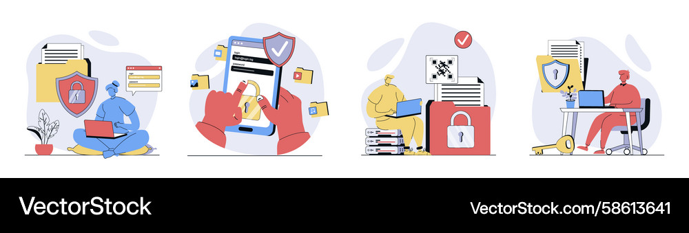 Cybersecurity Flat Icon Set Vector Image