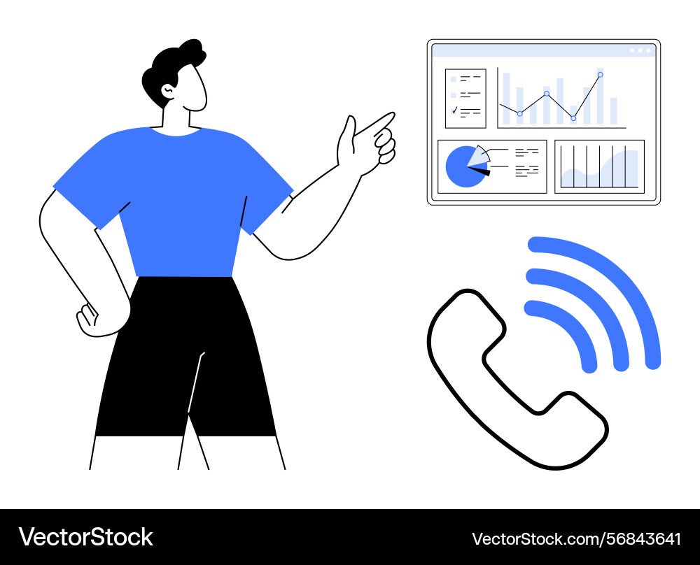 Person analyzing data on screen while discussing Person analyzing data on screen while discussing vector image