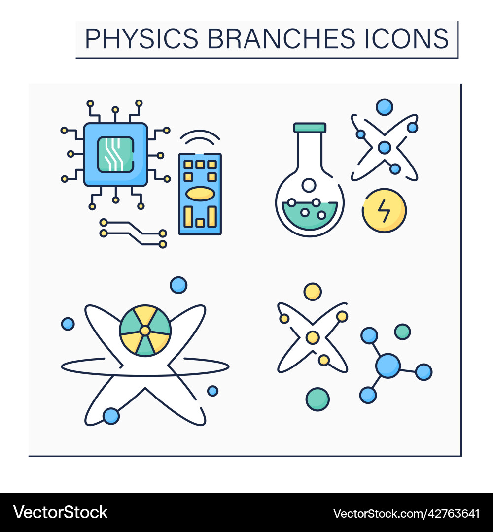 Physics branches color icons set Physics branches color icons set vector image