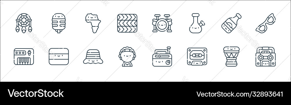 Reggae line icons linear set quality Vector Image