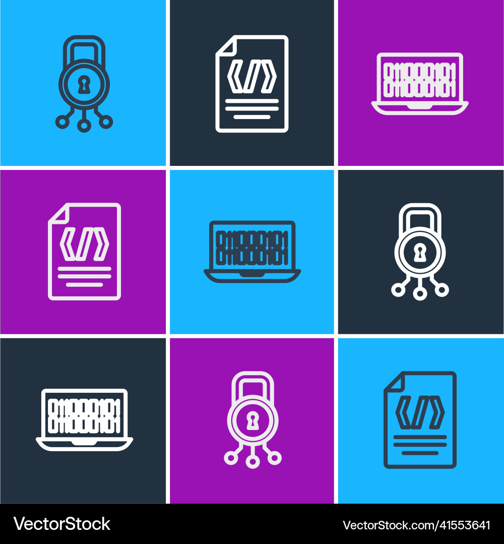 Set line cyber security binary code and icon Set line cyber security binary code and icon vector image