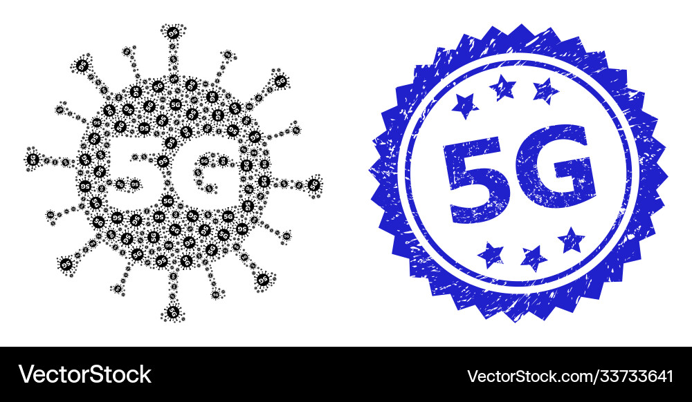 Textured 6g seal and recursion 5g virus icon vector image