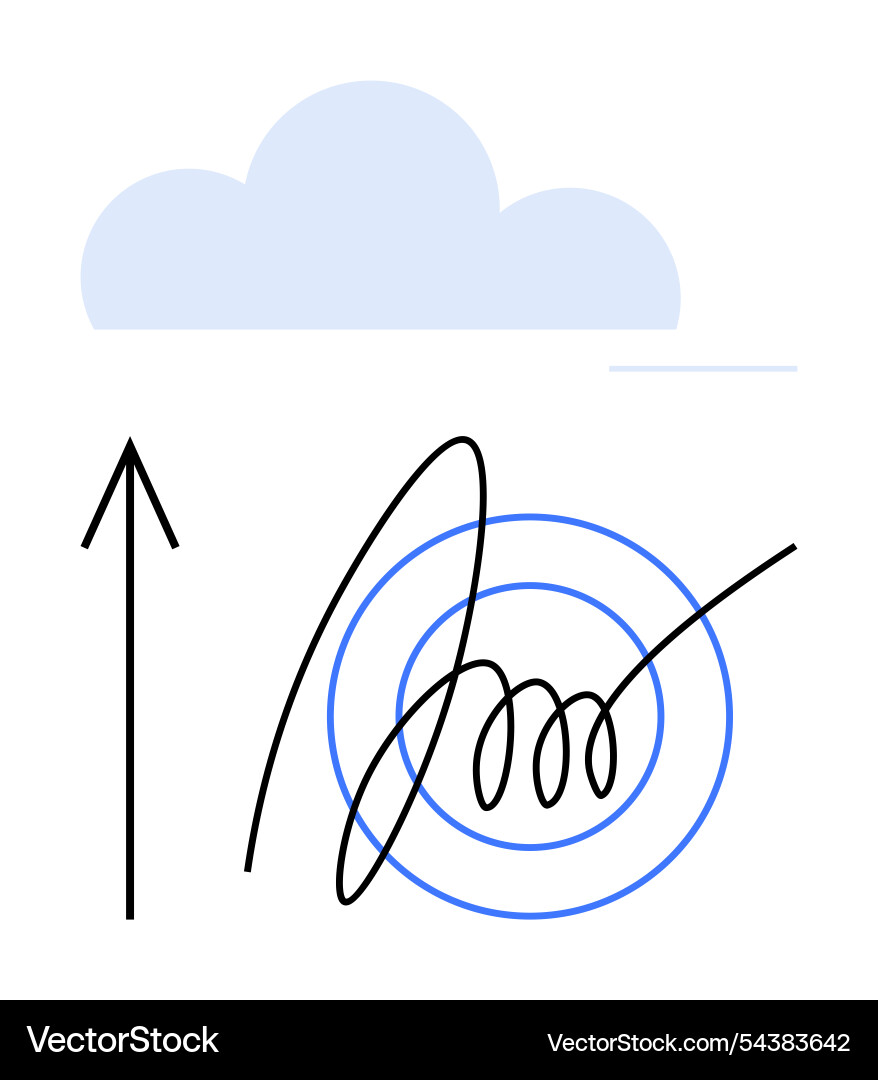 Abstract arrow with curved path and blue cloud Abstract arrow with curved path and blue cloud vector image