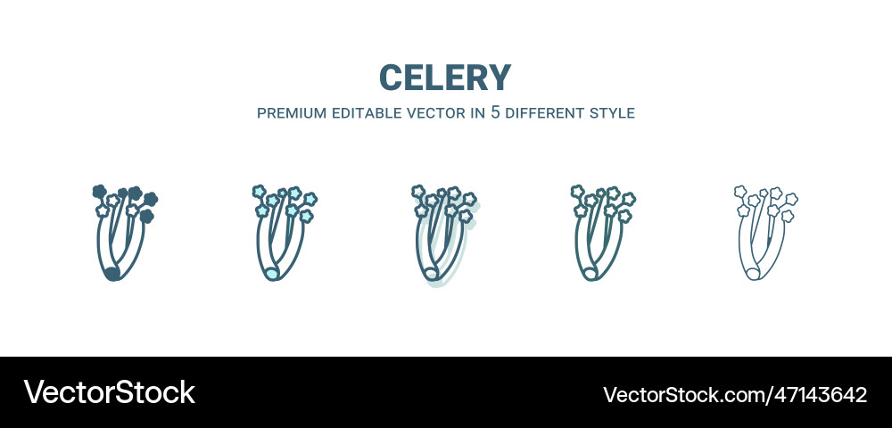 Celery icon in 5 different style outline filled Vector Image
