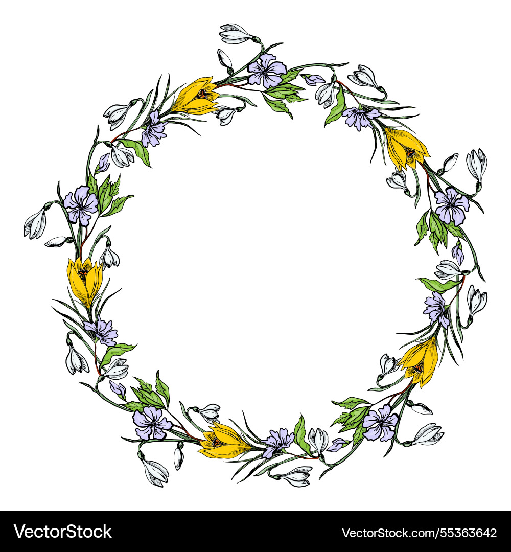 Hand drawn colorful round frame with spring Vector Image