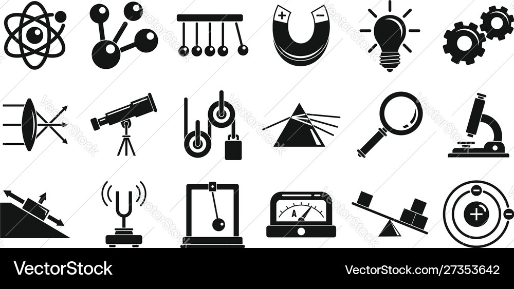 Physics icons set simple style Physics icons set simple style vector image
