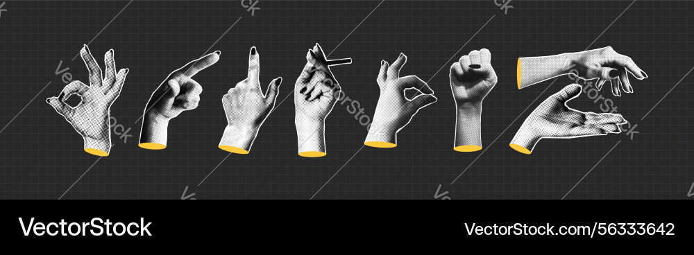 Set of hands with halftone effect Set of hands with halftone effect vector image