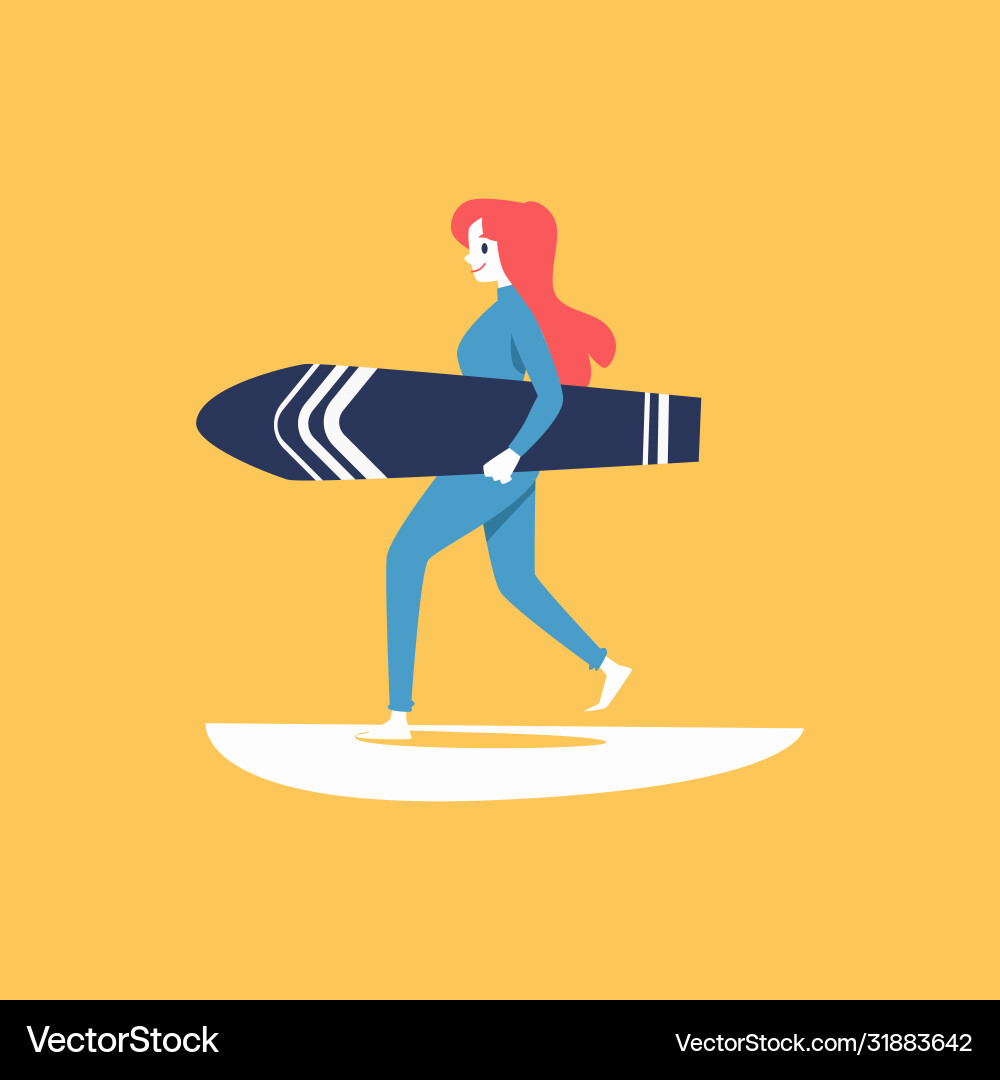 Surfer Frau Charakter tragen Surfboard flach Surfer Frau Charakter tragen Surfboard flach vektorbild