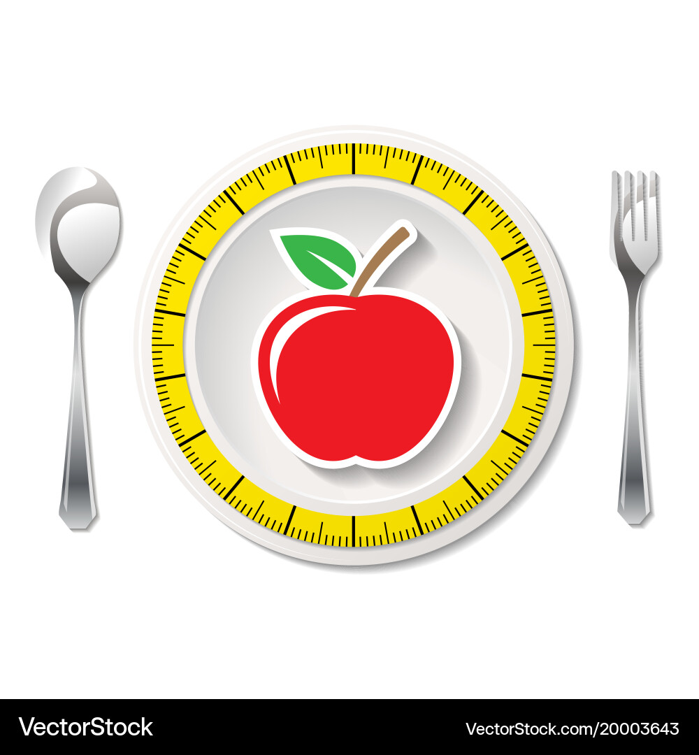 Cutlery with measuring tape and apple Vector Image