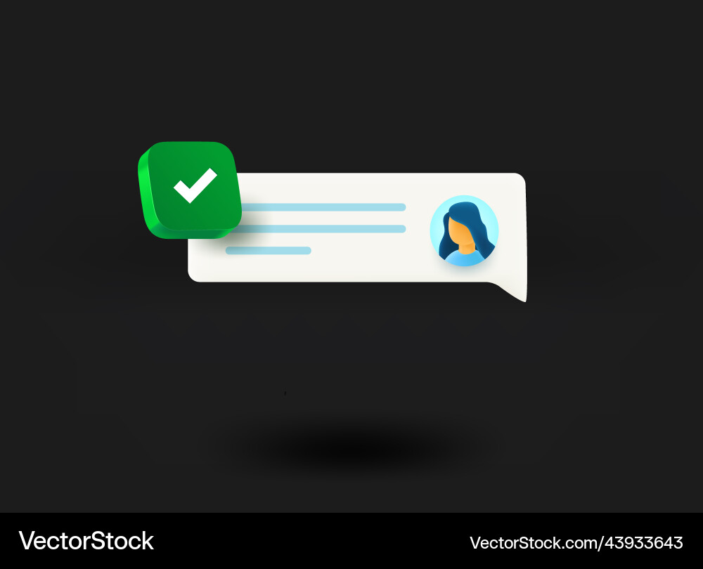 Internet message with checkmark icon 3d vector image