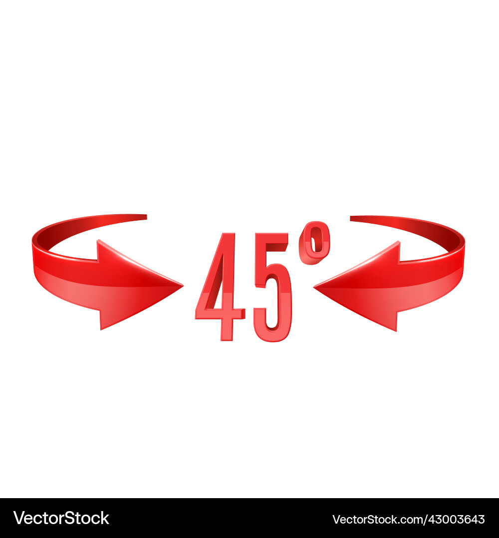 Red glossy 3d curve arrows and 45 degrees sing Red glossy 3d curve arrows and 45 degrees sing vector image