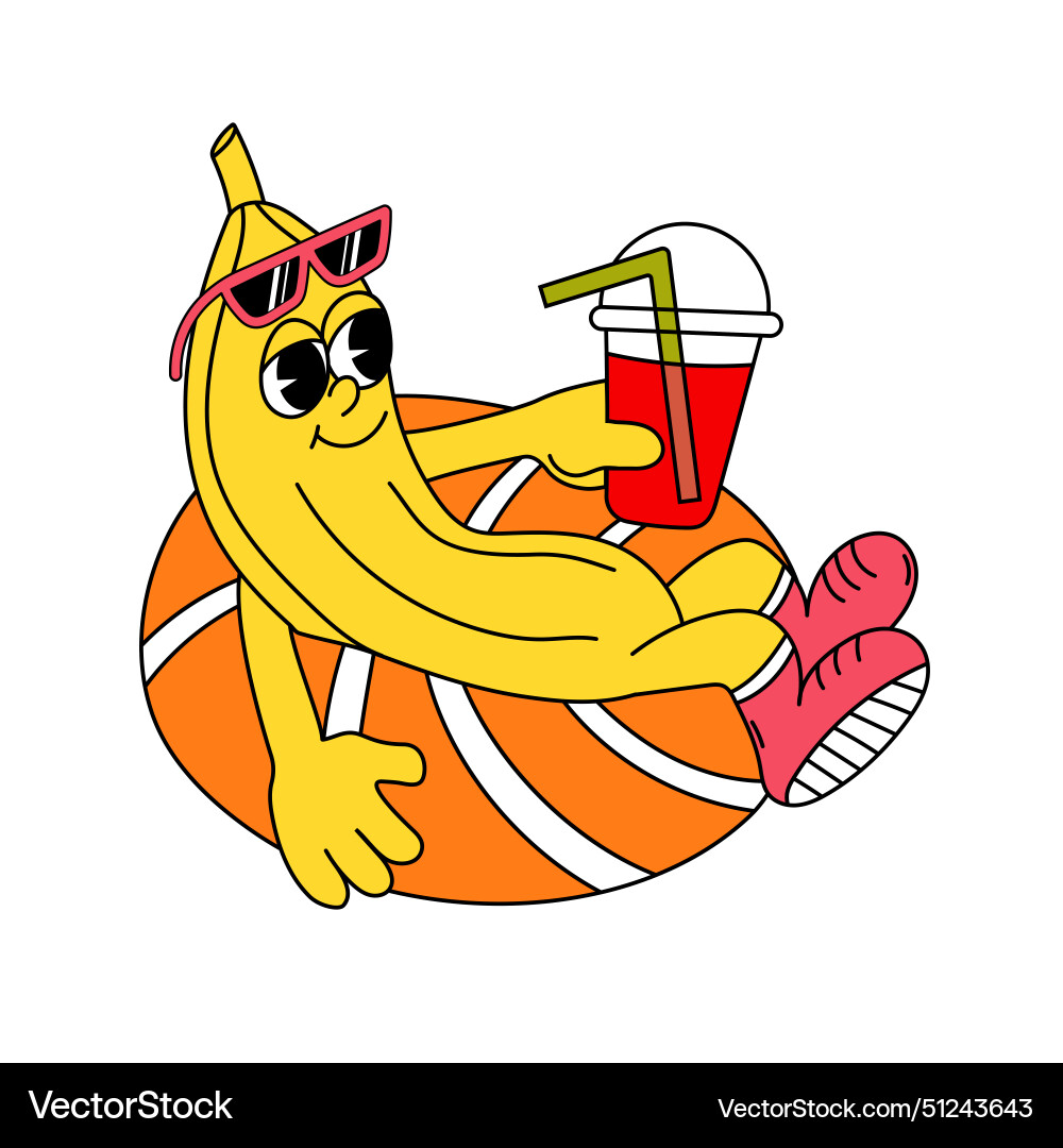 Retro banana characters in groovy style smiling Vector Image