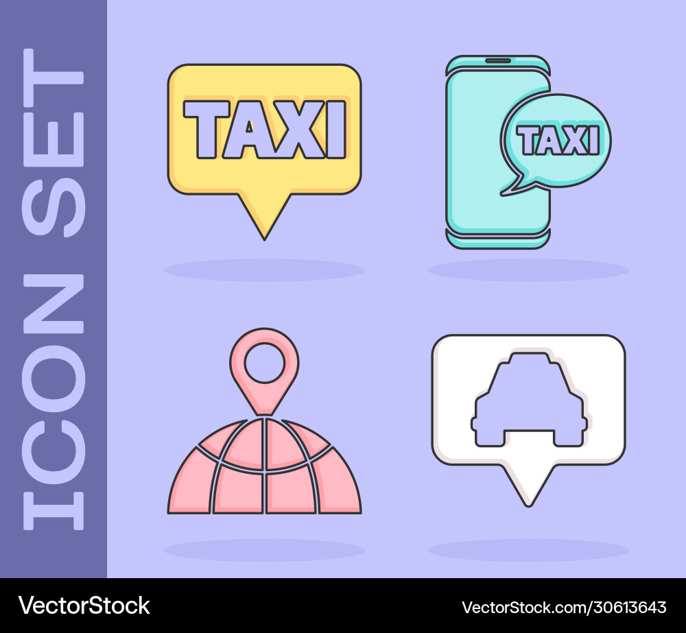 Set map pointer with taxi Set map pointer with taxi Vector Image