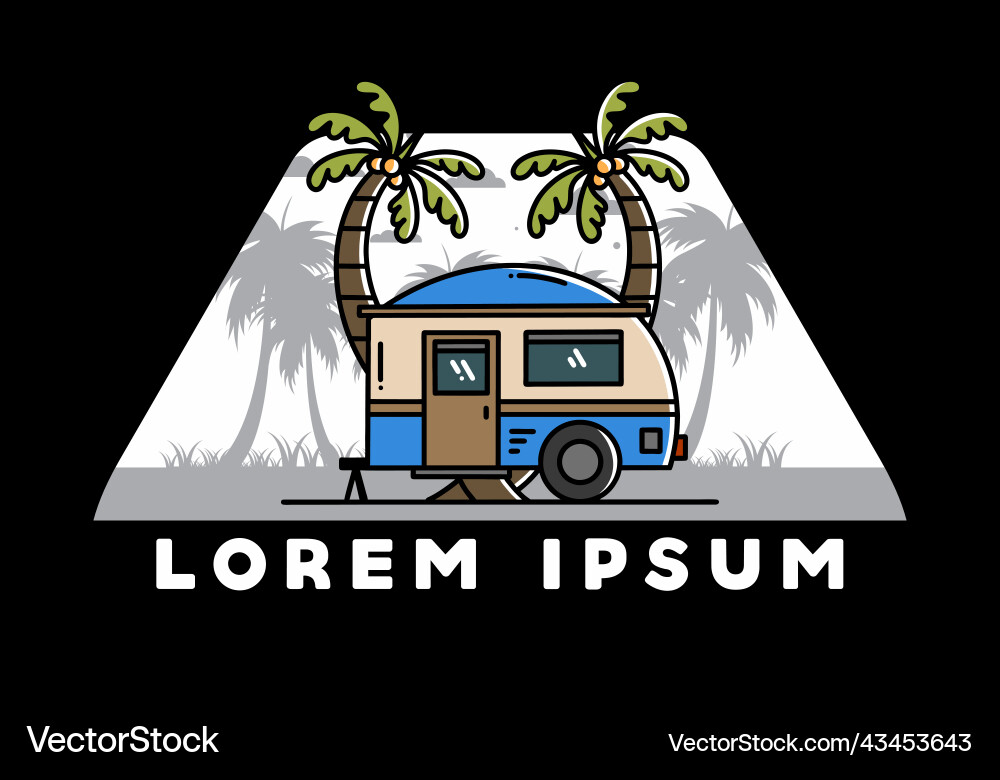 Teardrop camper and coconut tree design Teardrop camper and coconut tree design Vector Image