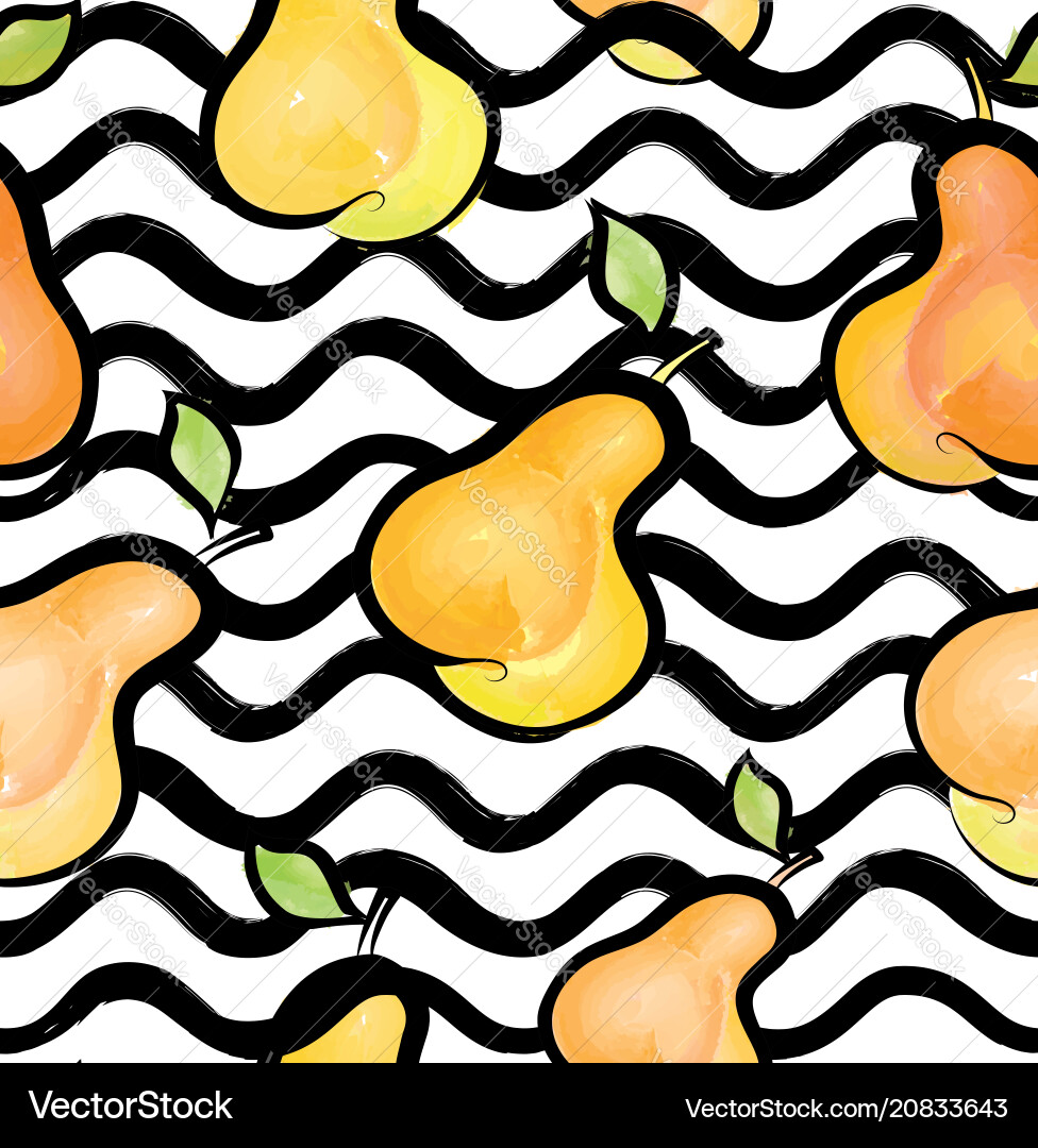 Wave seamless pattern with pear fruit background Vector Image