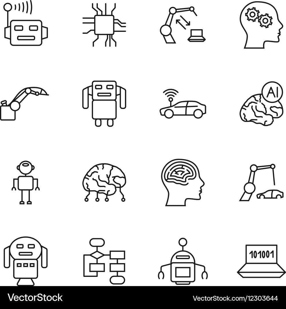 Artificial intelligence ai line icons robot vector image