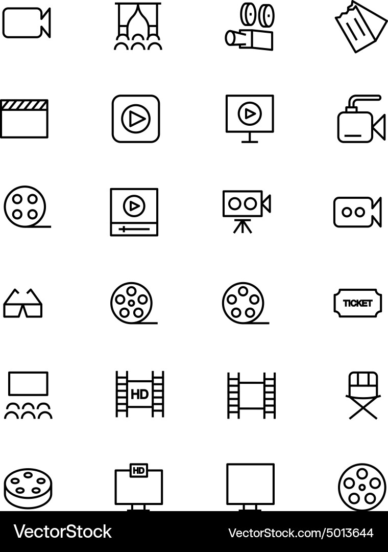 Cinema Line Icons Vector Image