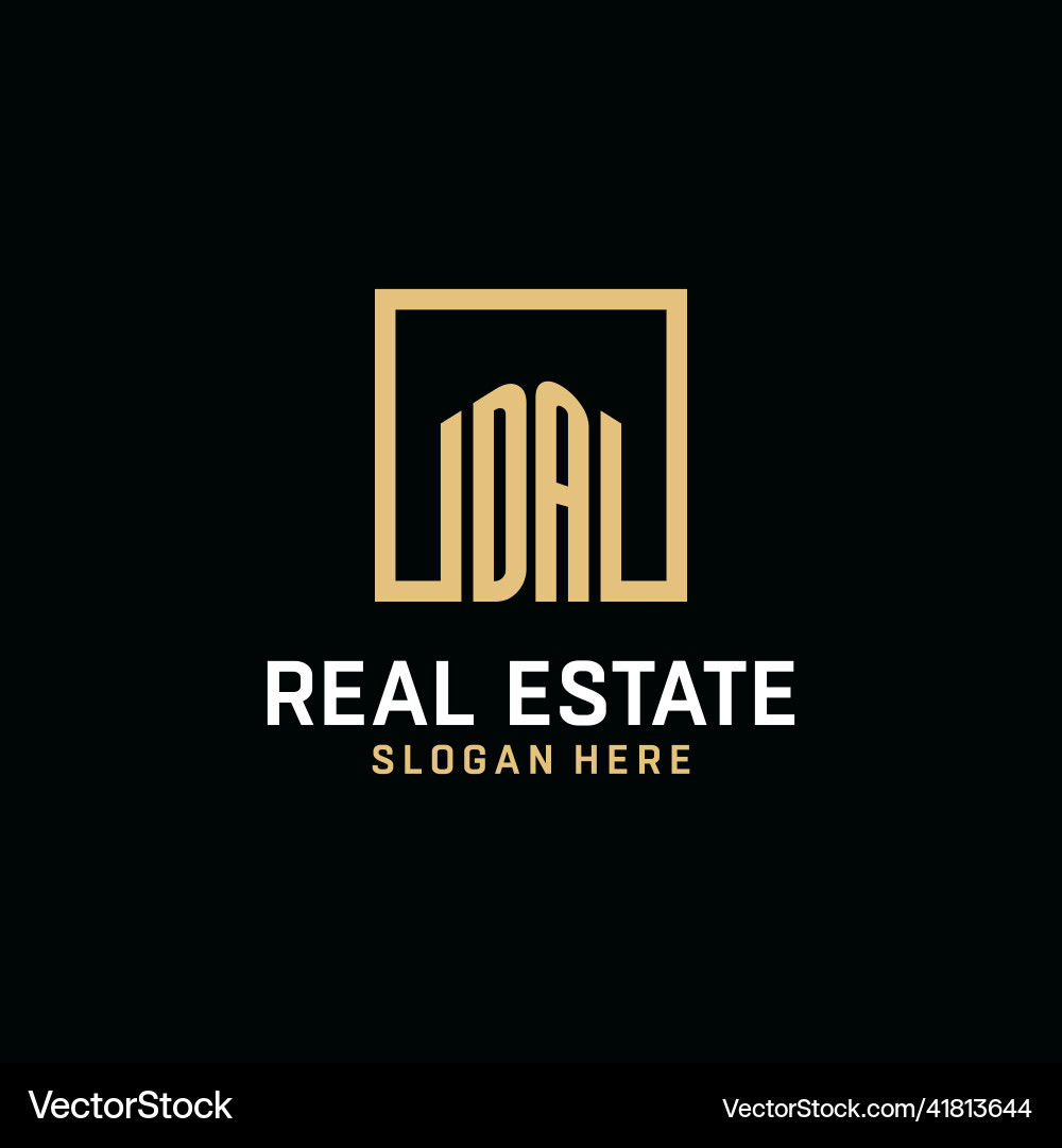 Da initial monogram logo design with square shape vector image