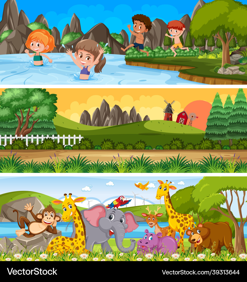 Different nature landscape at daytime scene Different nature landscape at daytime scene vector image