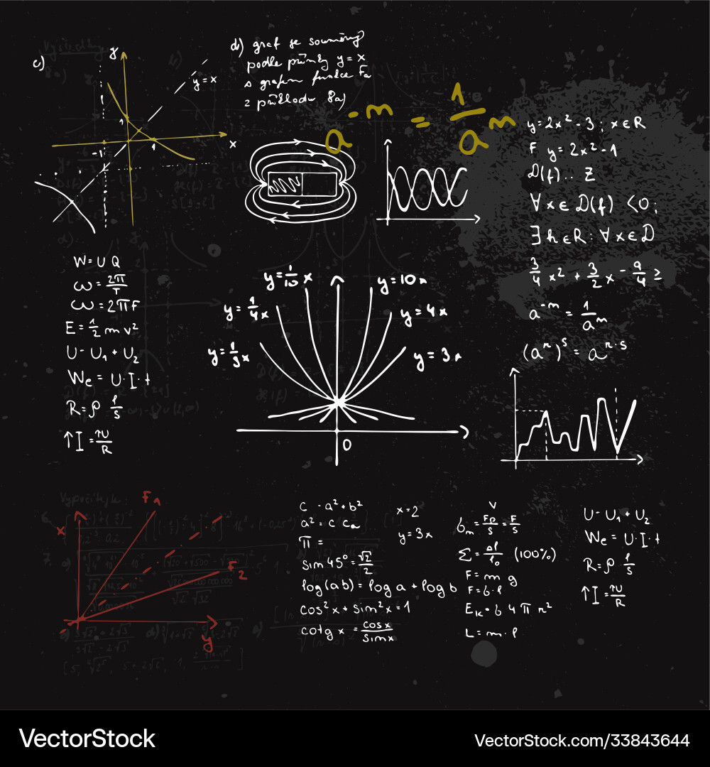 Handwritten mathematical formulas and graphs vector image