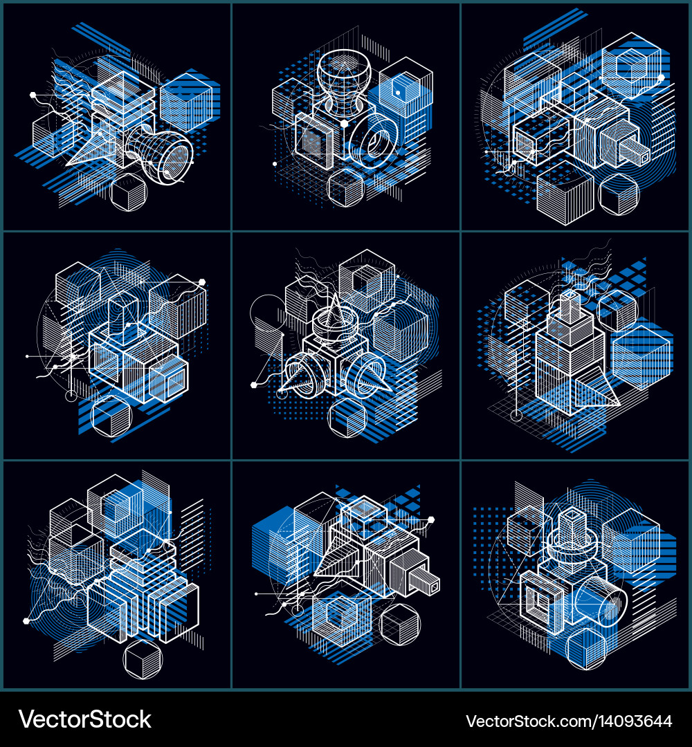 Isometric abstractions with lines and different Vector Image