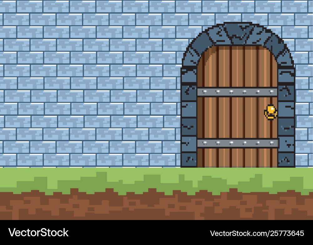 Arcade game world and pixel scene design Vector Image