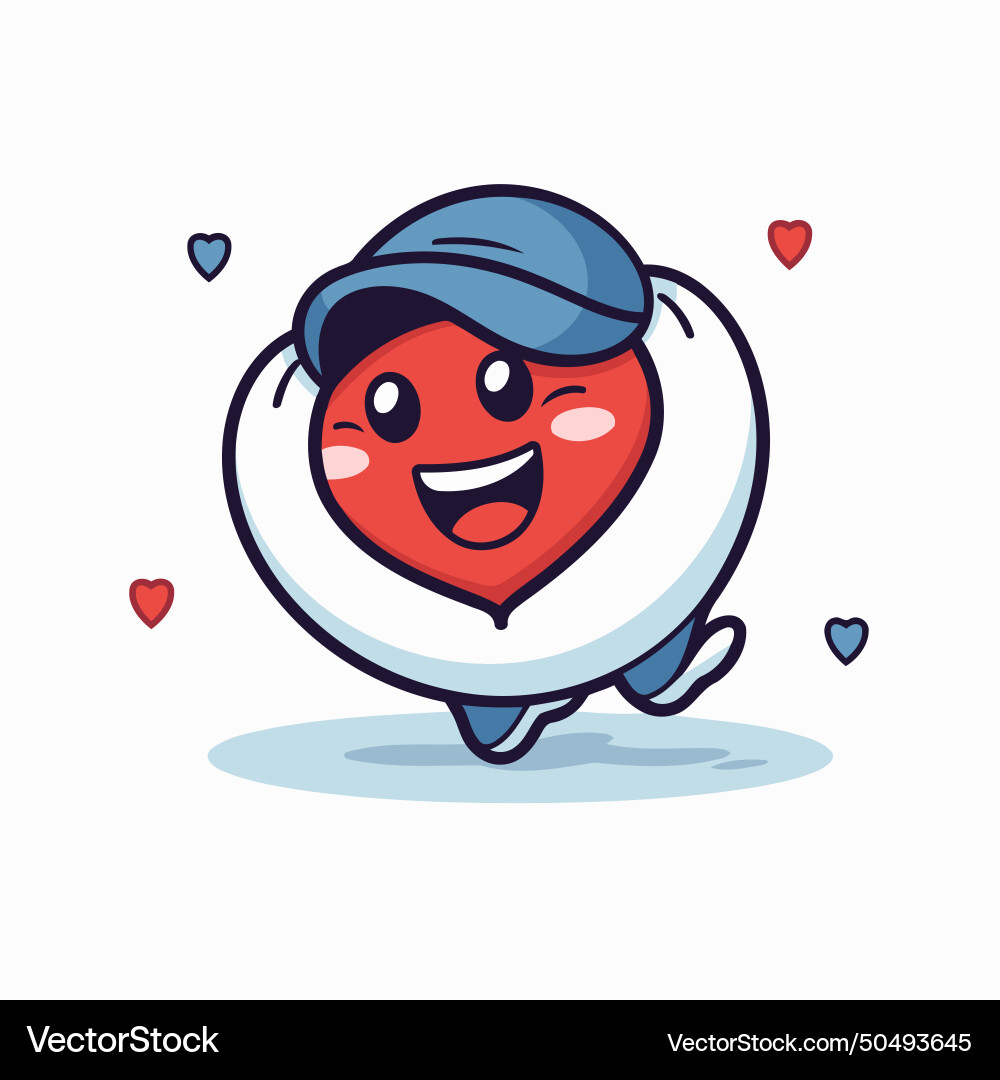 Cute heart character with cap running and smiling Vector Image