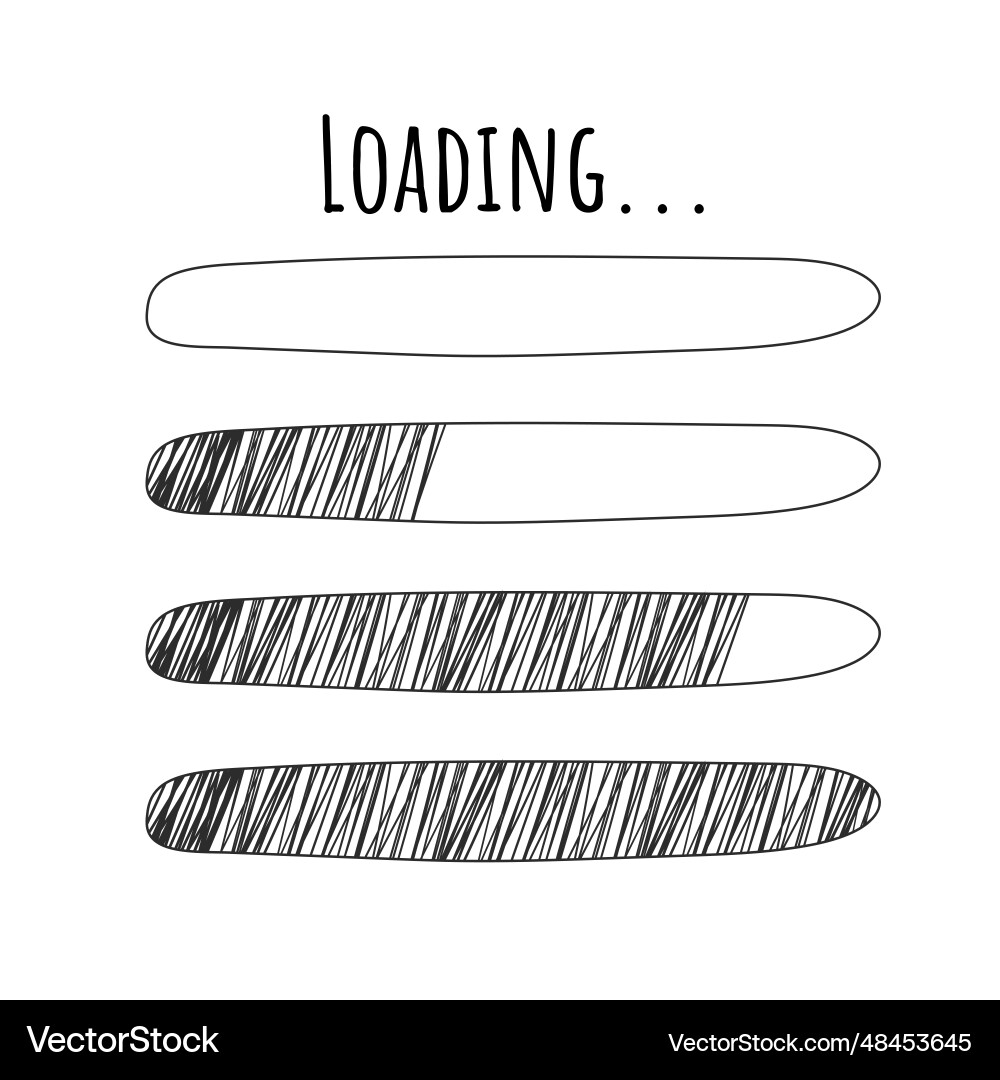 Legen Sie die Beladung Bar Fortschritt in doodle Stil isoliert vektorbild