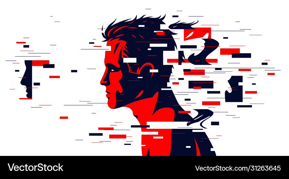 Man profile with glitch dynamic particles Man profile with glitch dynamic particles vector image