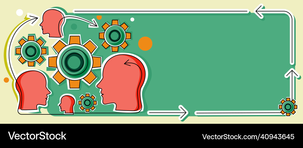 Multiple heads with cogs showing technology ideas Multiple heads with cogs showing technology ideas Vector Image