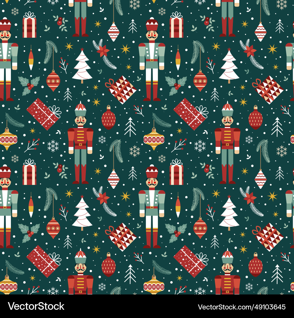 Nutcracker Christmas Pattern - Festive Holiday vector image