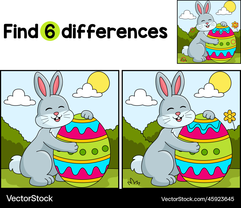Rabbit hugging easter egg find the differences Vector Image