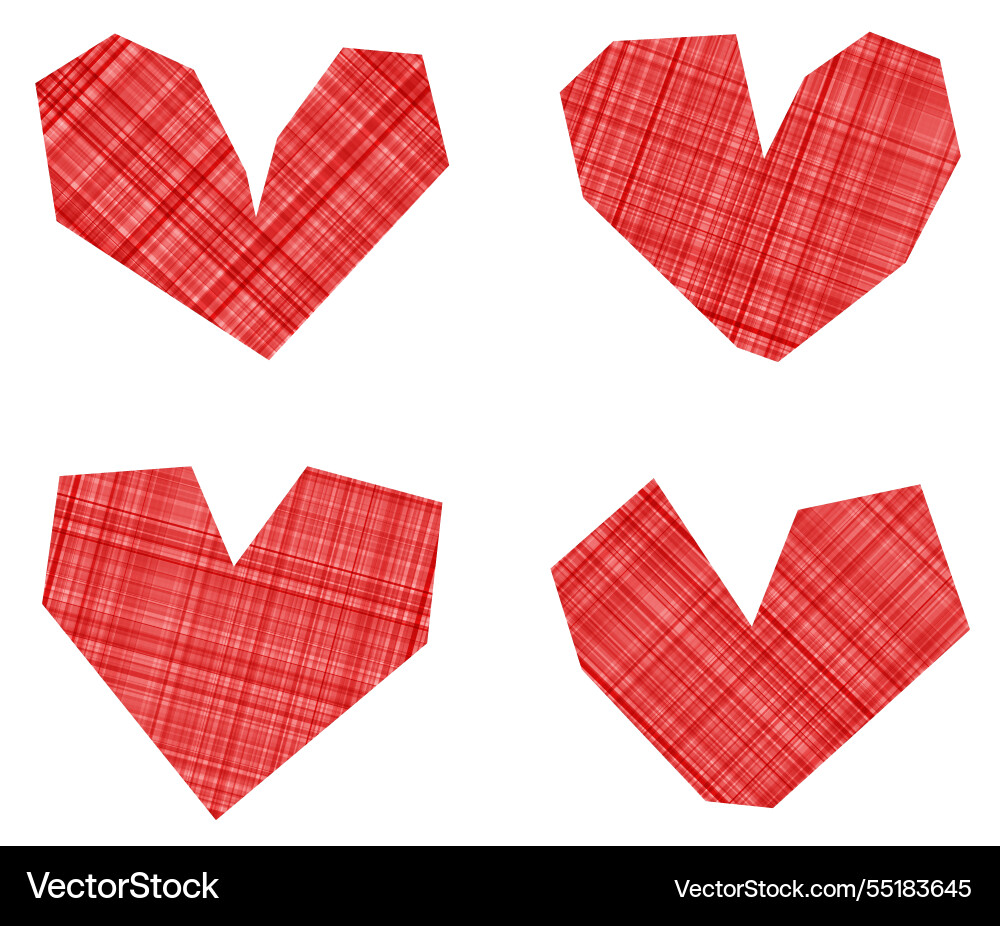 Red plaid origami herzen isoliert auf weiß Red plaid origami herzen isoliert auf weiß vektorbild