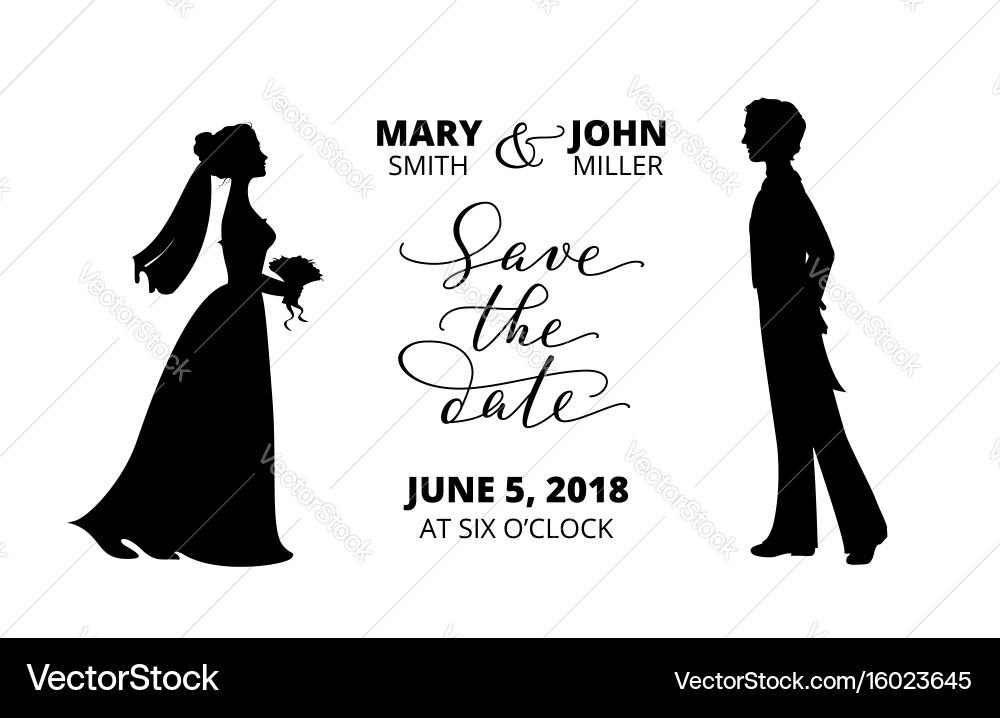 Save the date card with bride and groom Vector Image