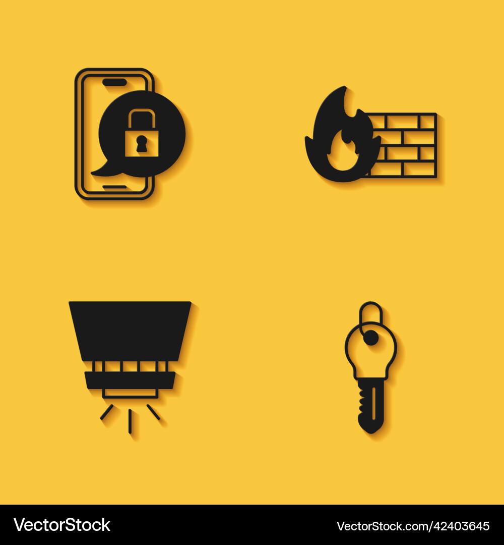 Set mobile with closed padlock key fire Vector Image