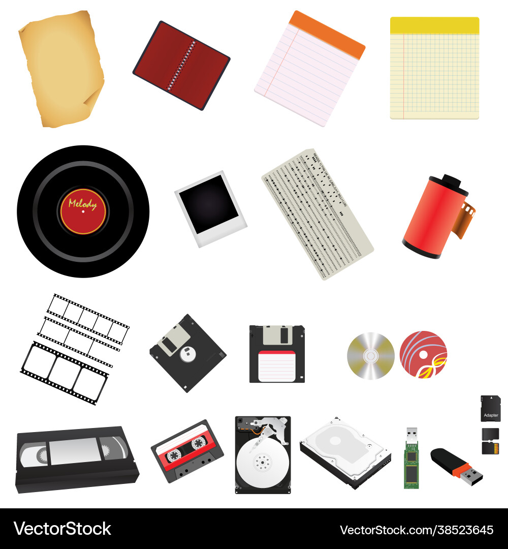 Set with media from retro to modern isolated Vector Image