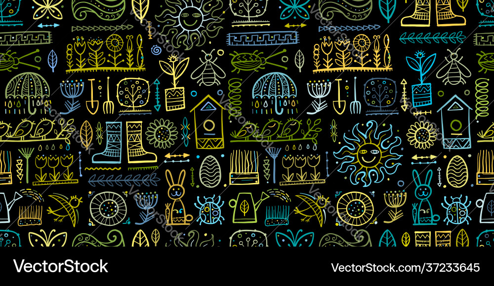 Spring and gardening background seamless pattern Spring and gardening background seamless pattern vector image