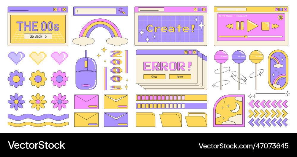 Trendy y2k set of retro objects design elements Trendy y2k set of retro objects design elements vector image