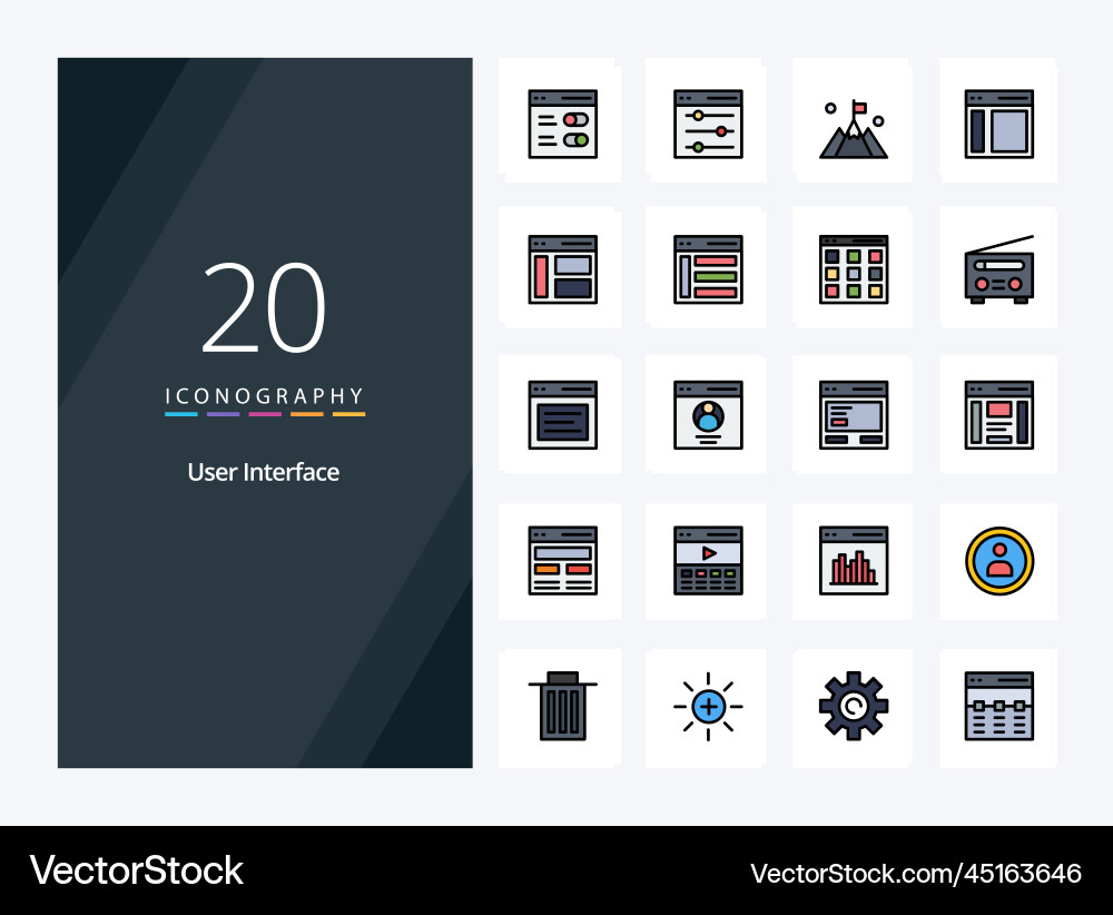 20 user interface line filled icon Vector Image