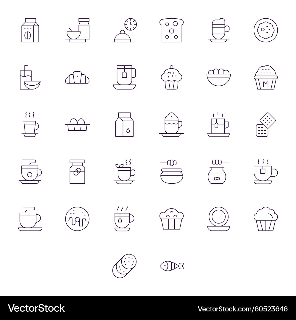32 high resolution icons for breakfast Royalty Free Vector