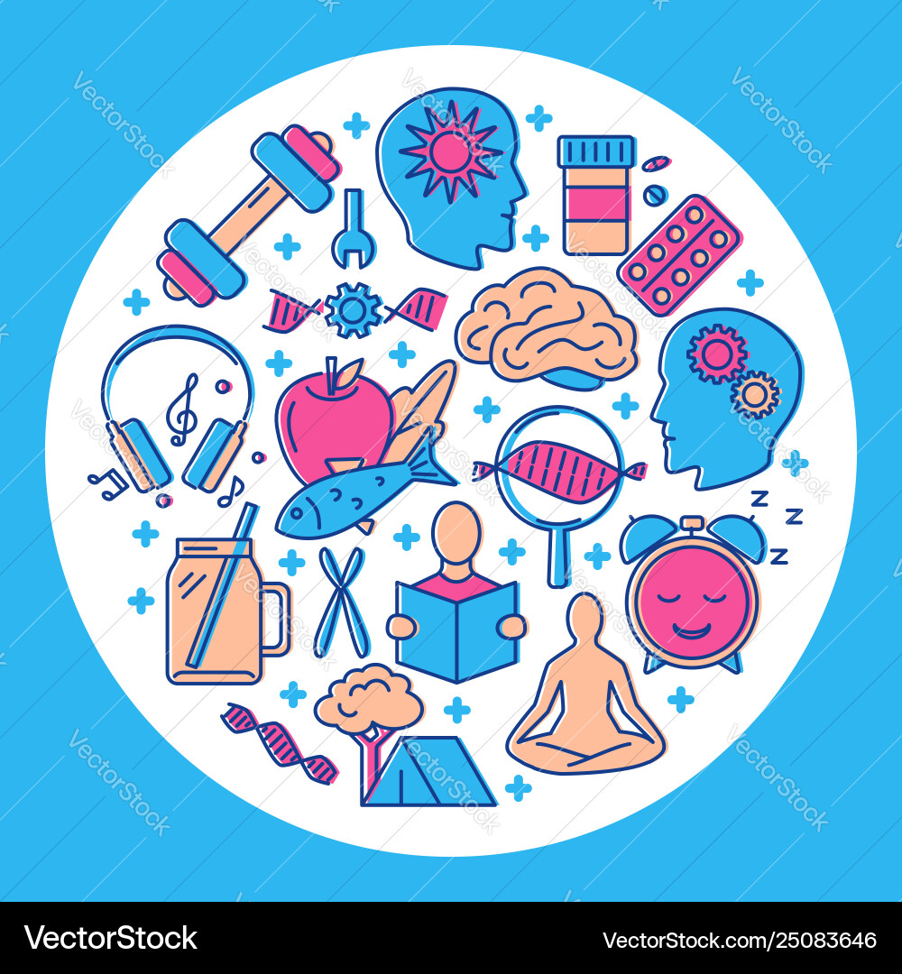 Biohacking round concept banner in colored line Biohacking round concept banner in colored line vector image