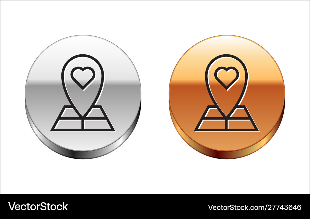 Black line map pointer with heart icon isolated Black line map pointer with heart icon isolated vector image