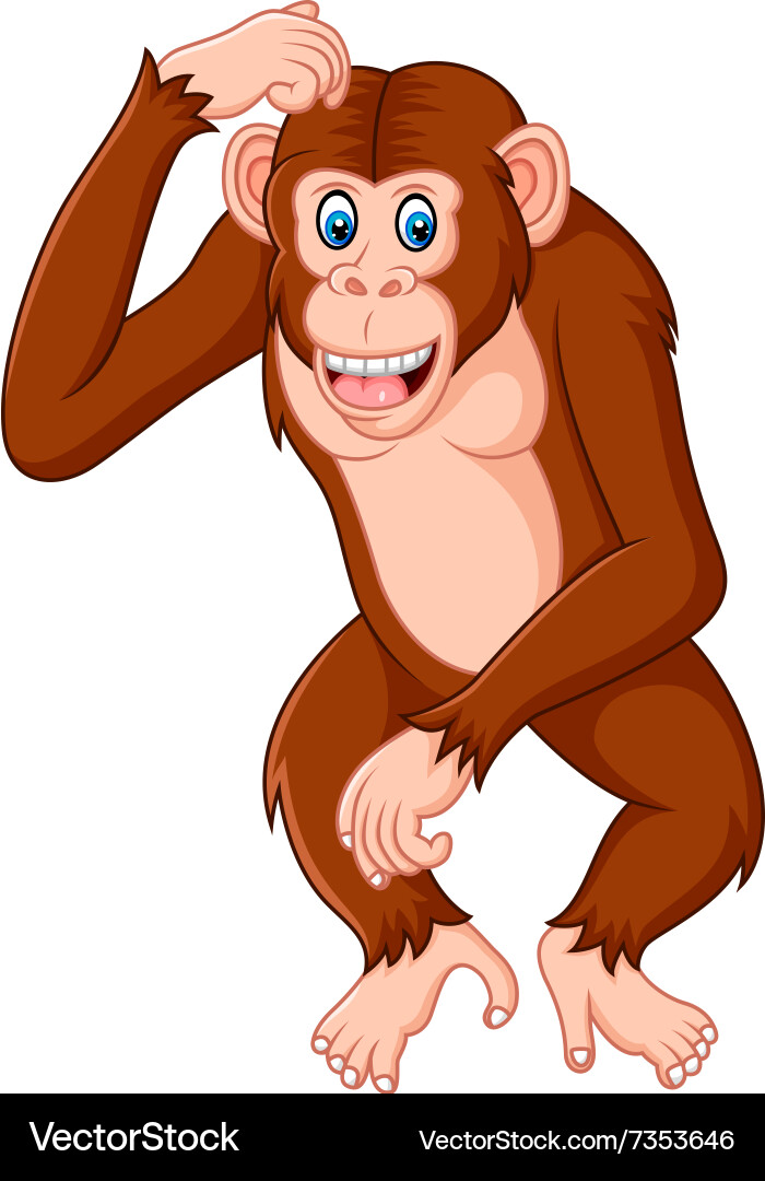 Cartoon Chimpanzee with Thoughtful Expression Vector Image