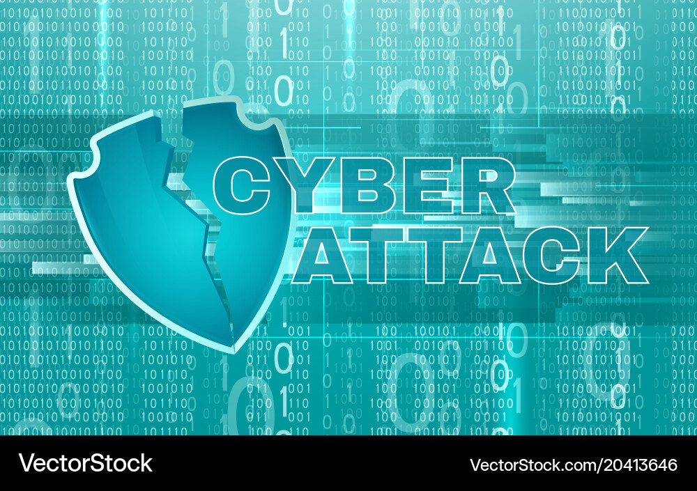 Cyber attack background with broken shield Vector Image