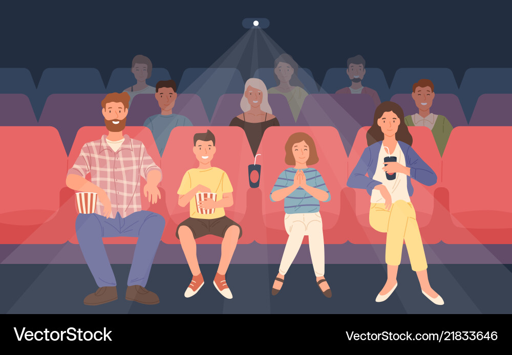 Happy family sitting in movie theater or cinema vector image