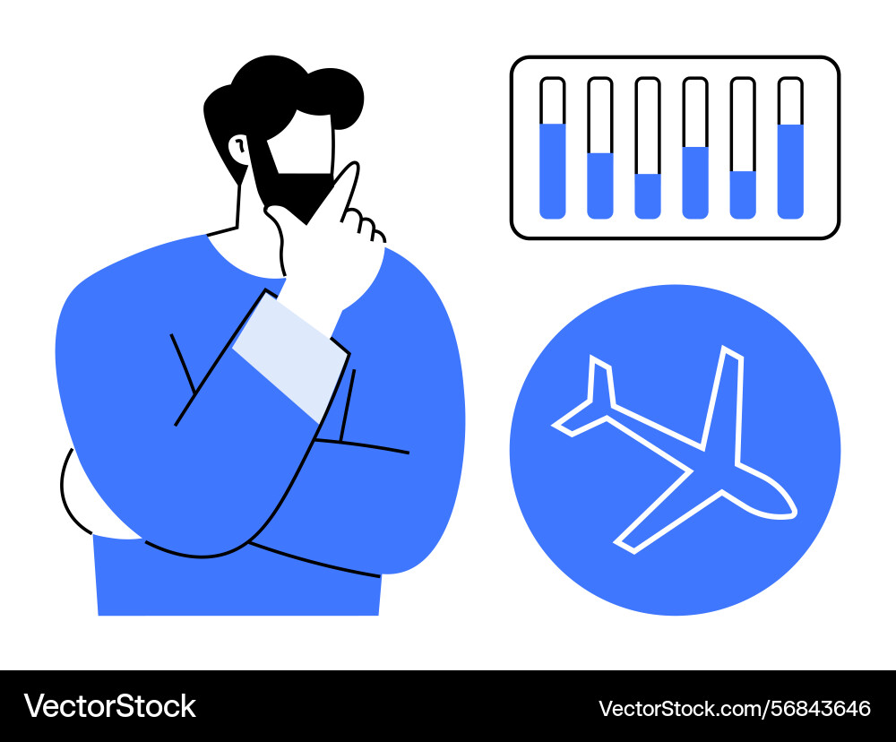 Man contemplating analytics with bar chart Man contemplating analytics with bar chart vector image