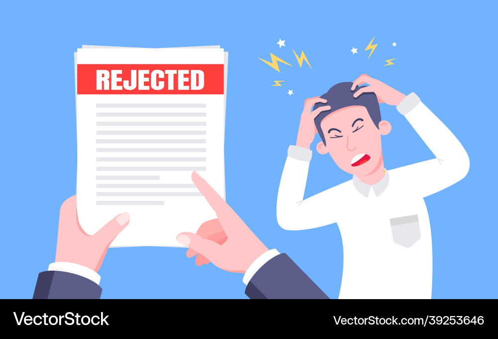 Sad man and an envelope with rejected application Sad man and an envelope with rejected application vector image