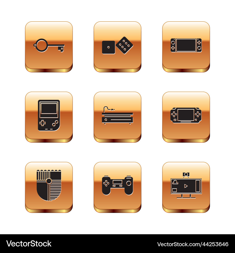 Set ancient key for game shield gamepad video Set ancient key for game shield gamepad video vector image